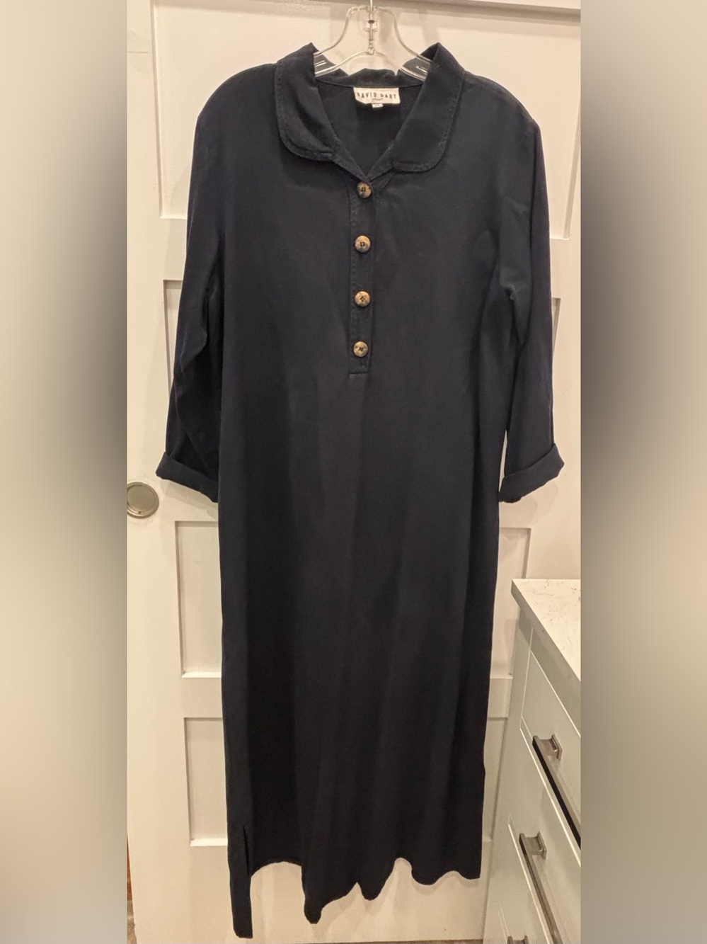 Vintage David Dart Sport 100% Lyocell Navy Long Sleeve Maxi Dress